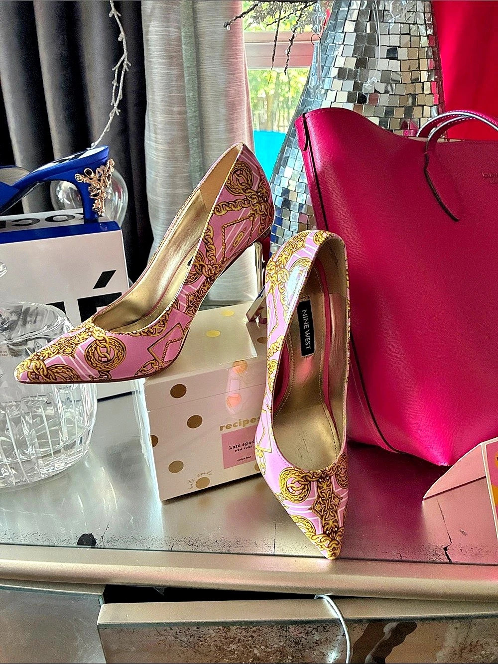 Nine West Pink & Gold Patterned Heels US 6M